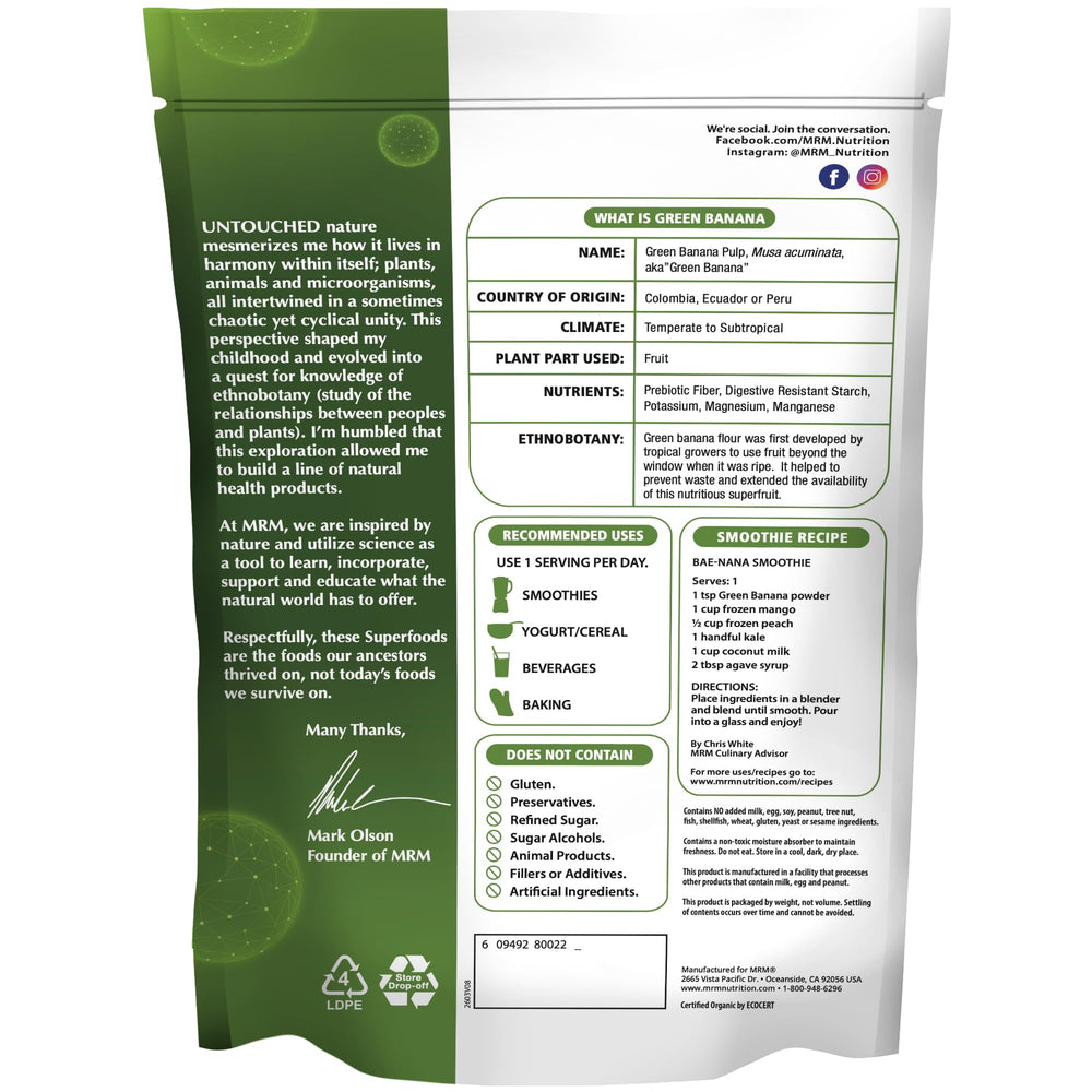 MRM Green Banana Powder scoop for easy portioning in smoothies and recipes.