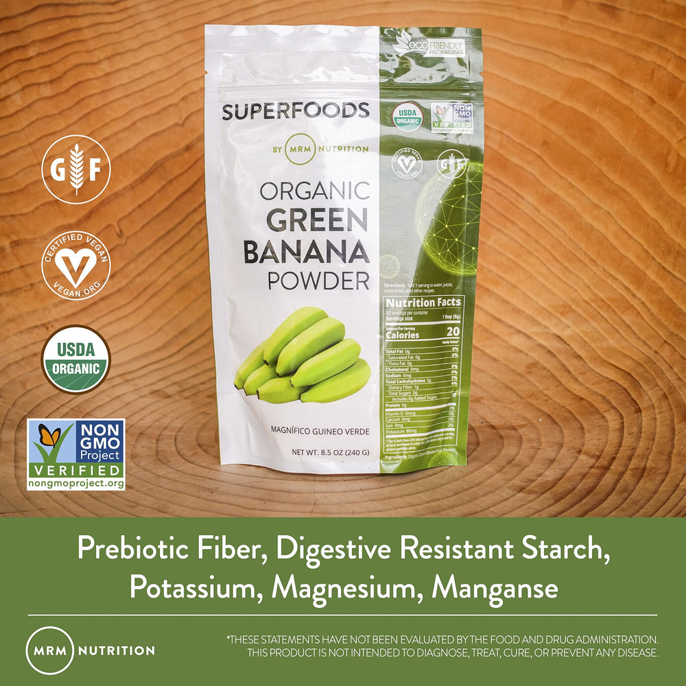 MRM Green Banana Powder in a smoothie illustrates a high-fiber flour alternative.