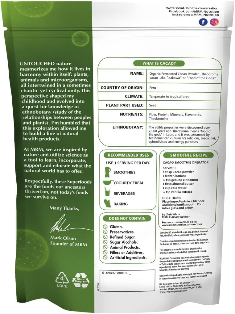 MRM cacao powder pack ideal for vegan baking and smoothies