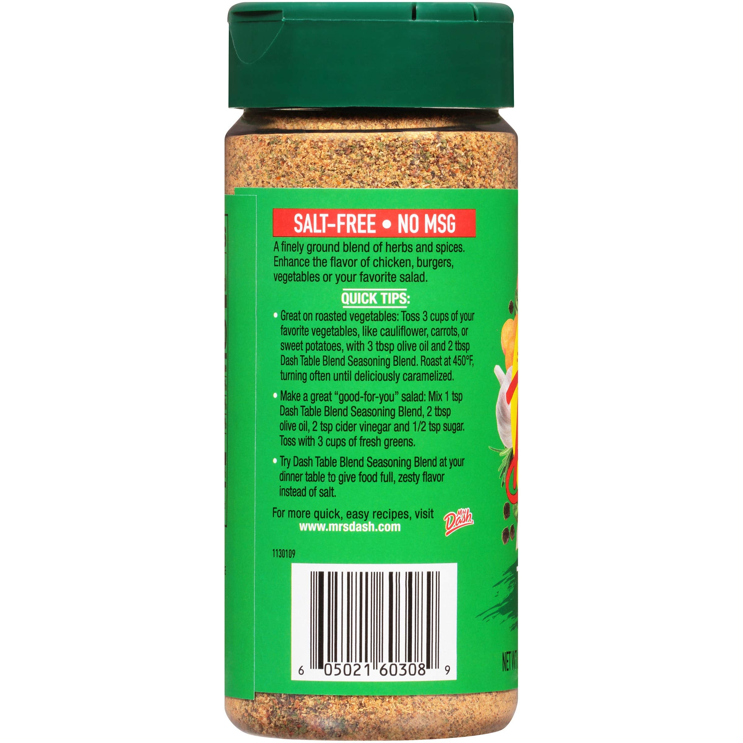 Mrs. Dash salt-free table blend packaging shown for versatile low-sodium seasoning