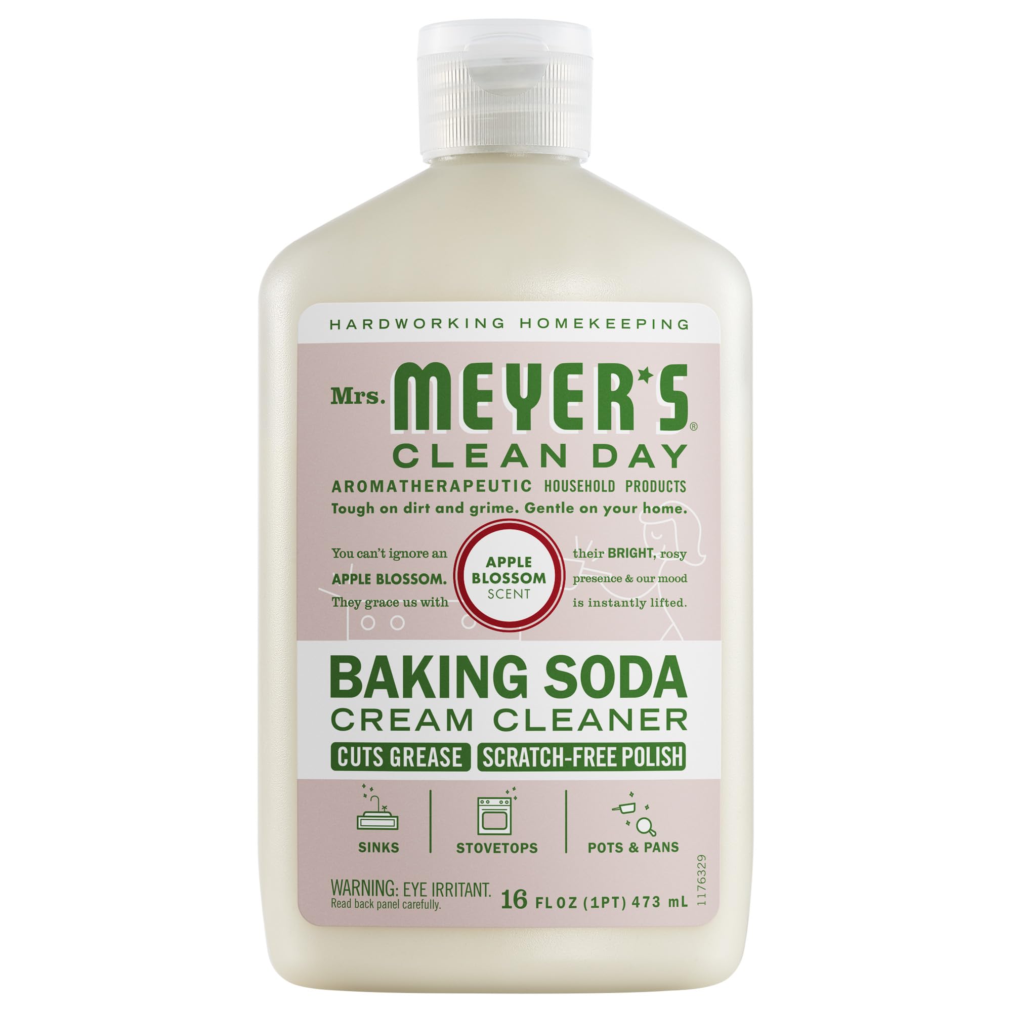 Mrs. Meyer's Baking Soda Cream Cleaner on stovetop for grease and scratch-free shine