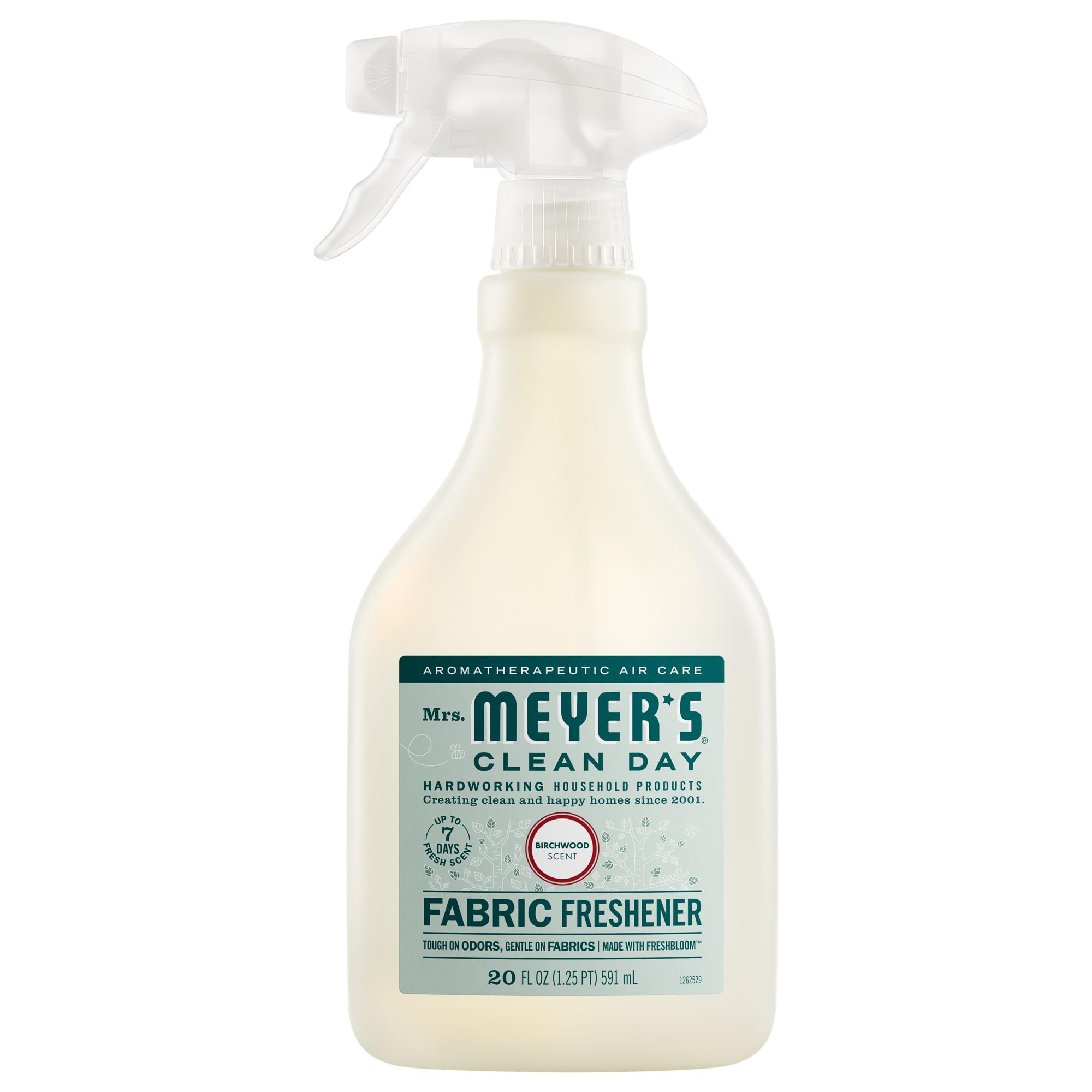 Mrs. Meyer’s Birchwood Fabric Freshener bottle ready to refresh textiles