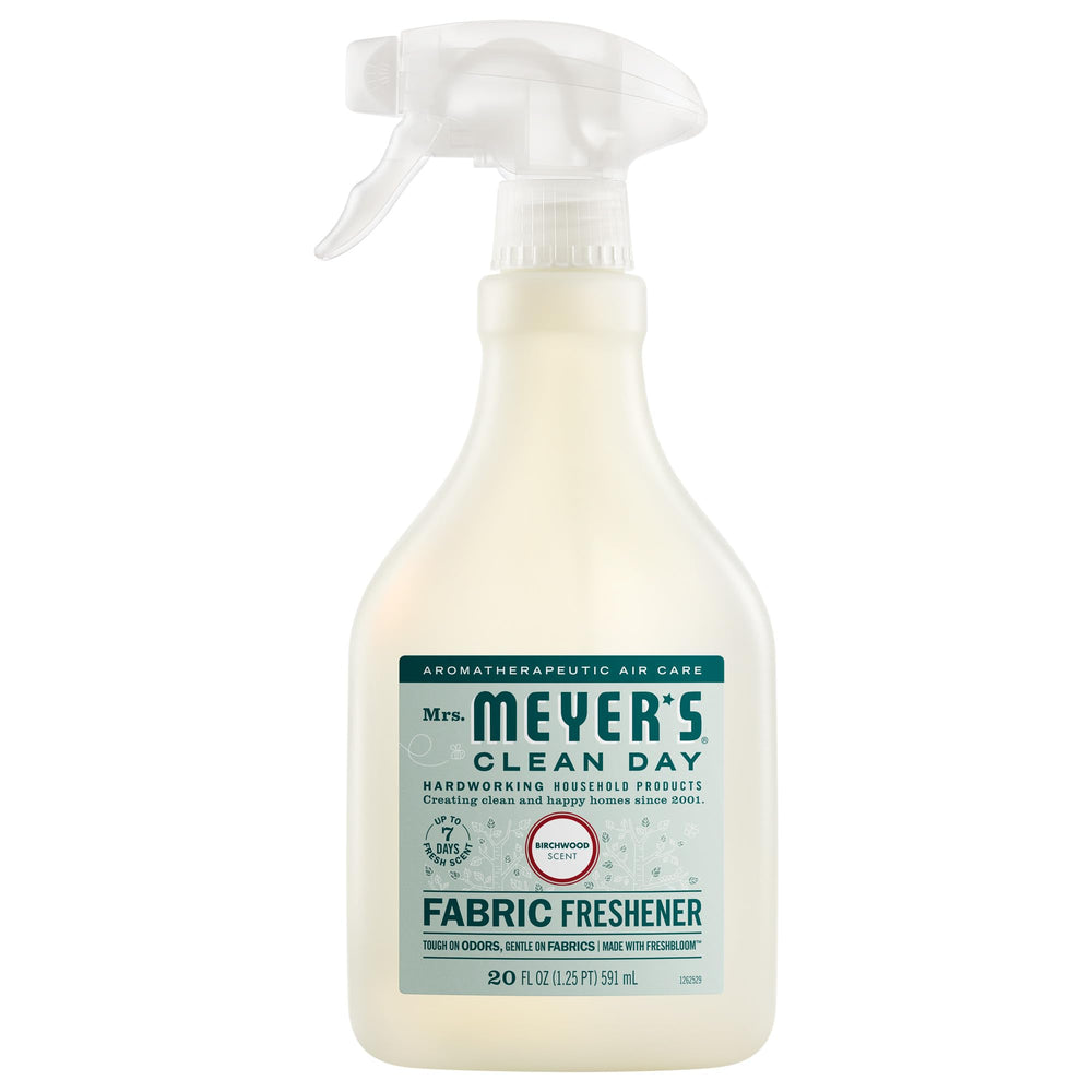 Mrs. Meyer’s Birchwood Fabric Freshener bottle ready to refresh textiles