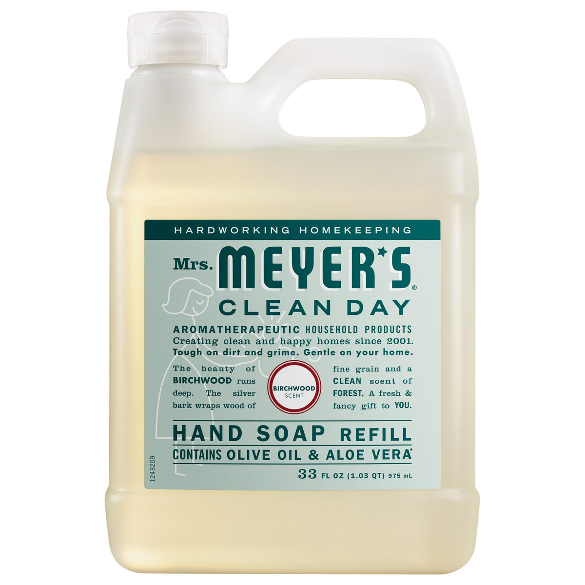 Mrs. Meyer's Birchwood refill bottle, 33 oz, for easy restocking.