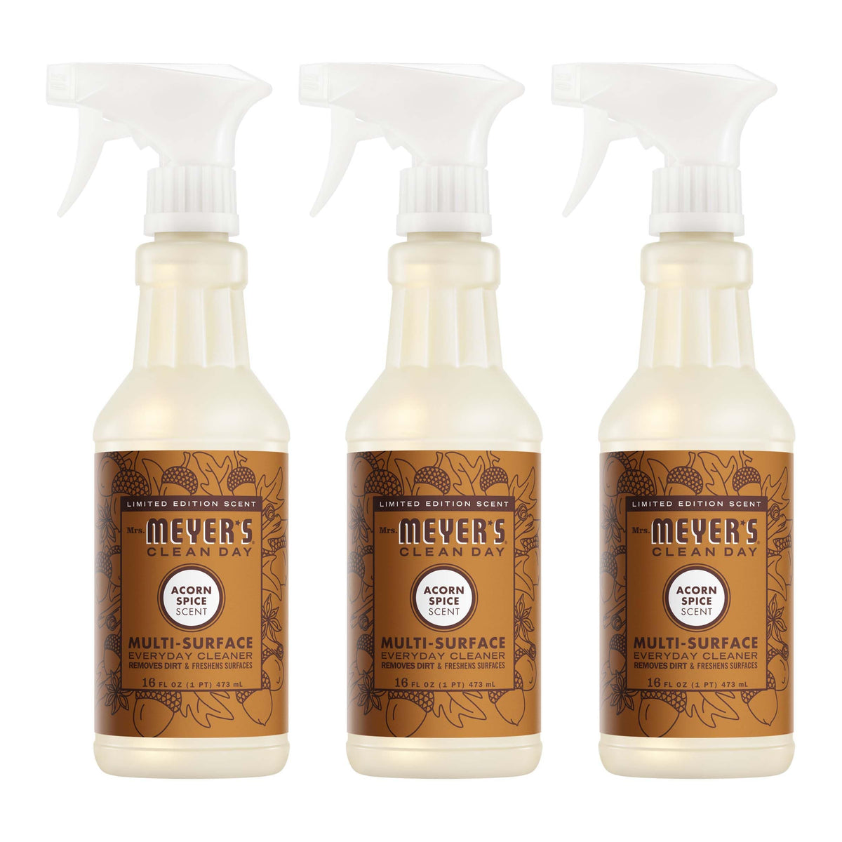 Mrs. Meyer's Clean Day Acorn Spice bottle front for quick surface cleaning