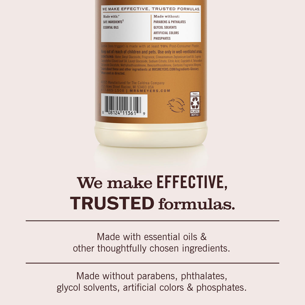 Pack shot highlighting 3-pack value of Mrs. Meyer's Acorn Spice cleaner