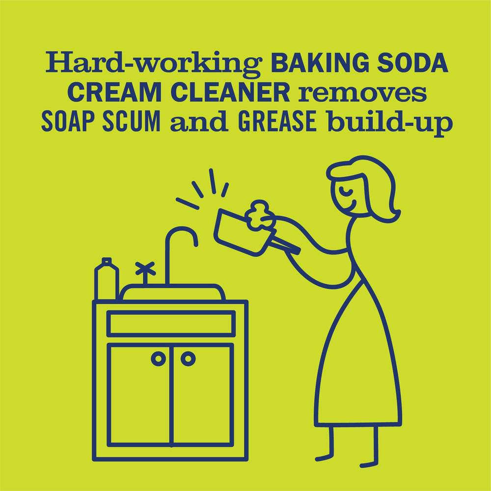 Mrs. Meyer's baking soda cream cleaner cleans sink surfaces without scratching.