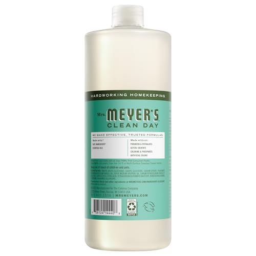 Mrs. Meyer's Clean Day Basil bottle shows dilution guide for easy refills