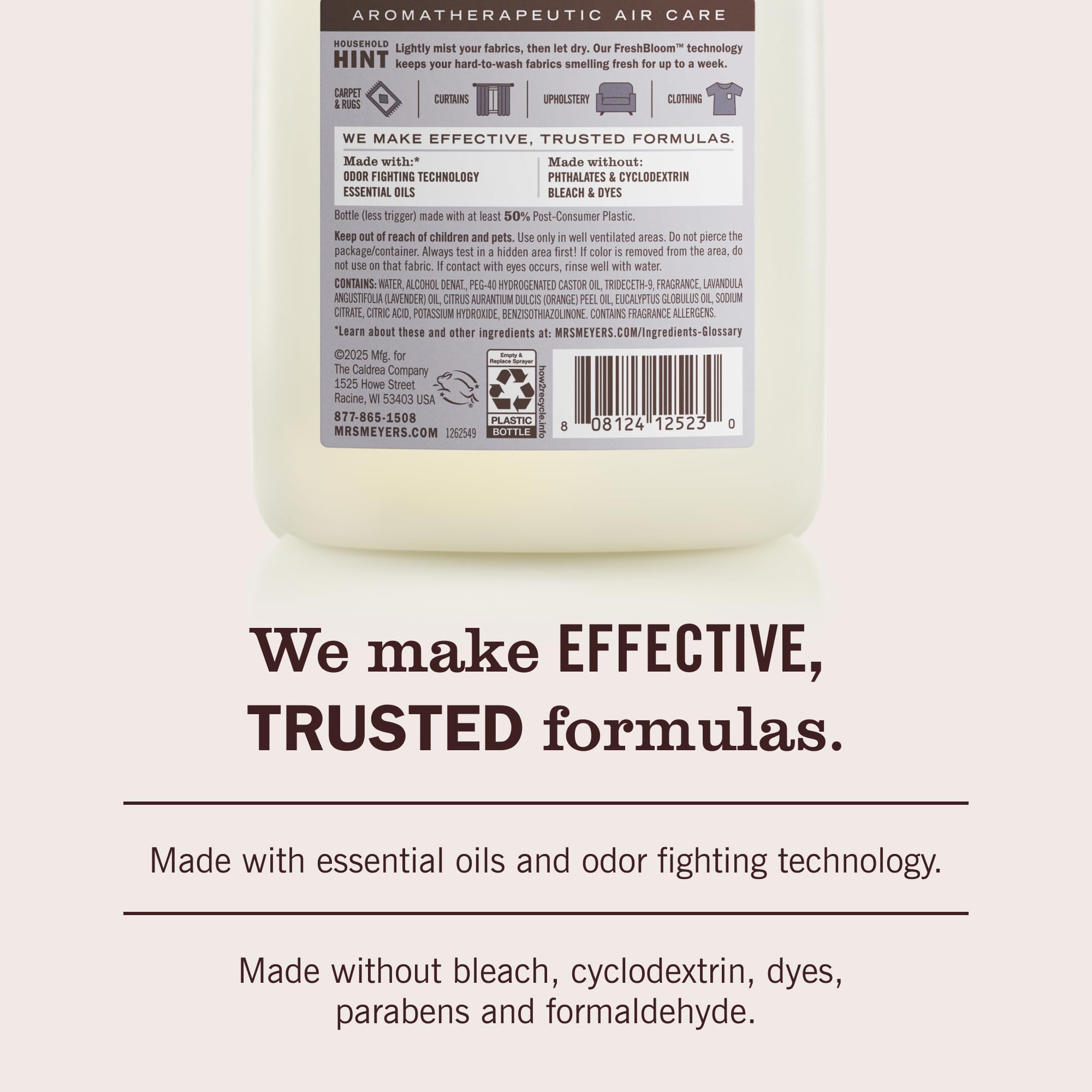 Mrs. Meyer’s Clean Day long-lasting lavender scent keeps textiles fresh for days.