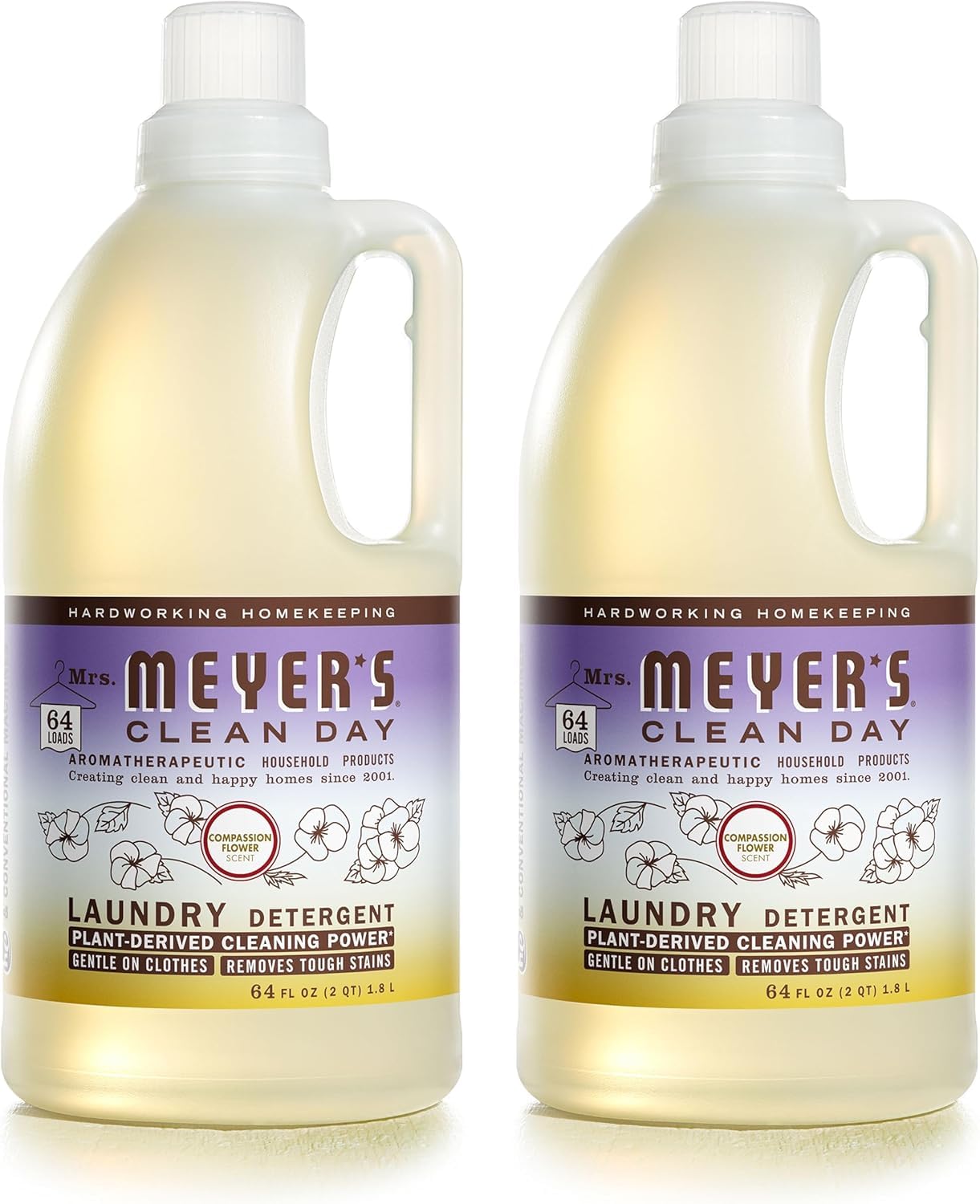 Mrs. Meyer's Compassion Flower bottle ready for easy dosing and fresh laundry.