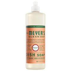Mrs. Meyer's Clean Day Geranium dish soap bottle pours grease away