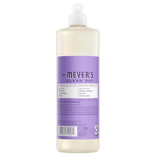 Close-up of the Lilac label from Mrs. Meyer's showing plant-based ingredients.