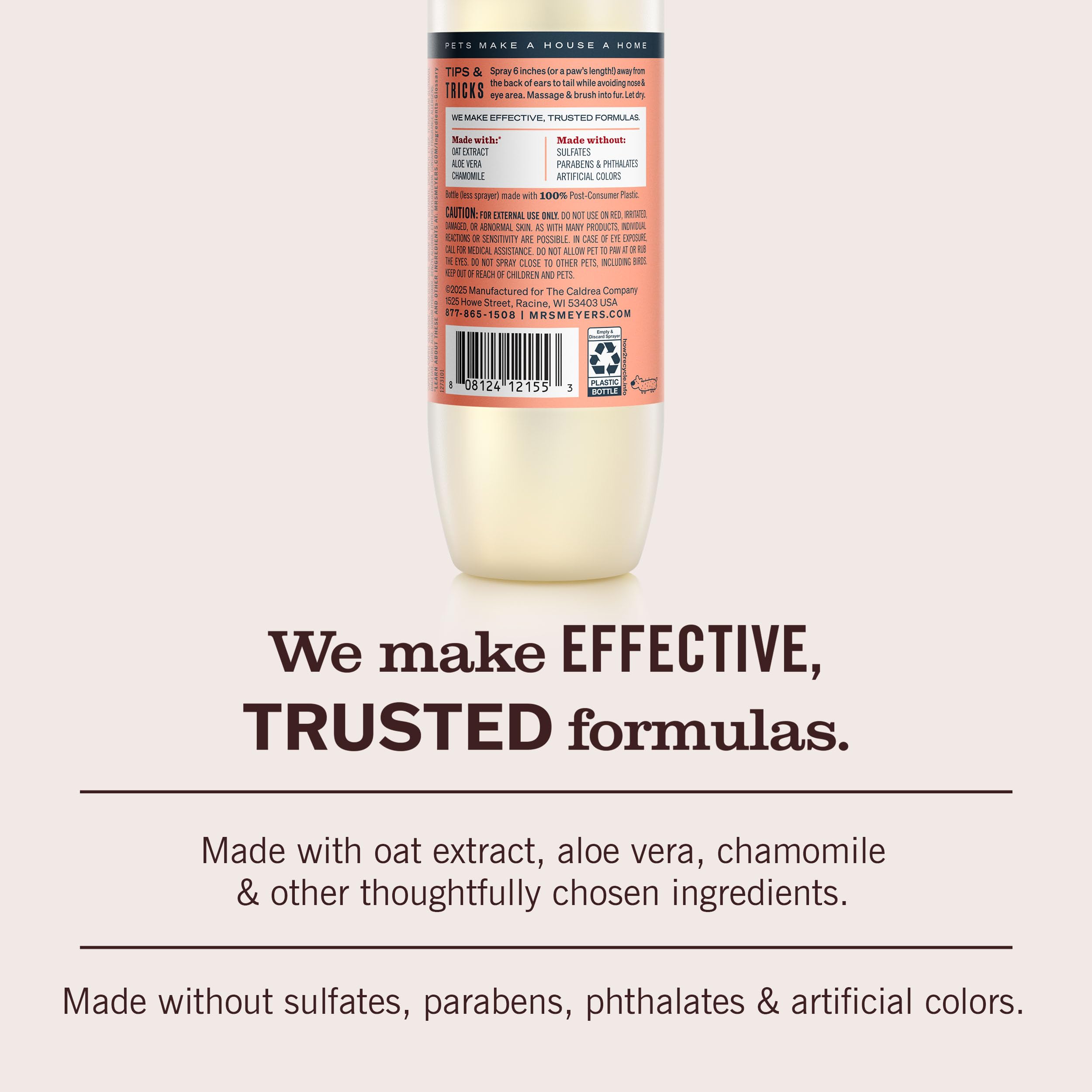 Mrs. Meyer's Clean Day spray label highlighting glycerin and aloe ingredients.