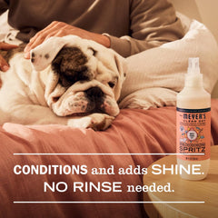 Mrs. Meyer's Clean Day dog deodorizing spray soft coat conditioning in action.