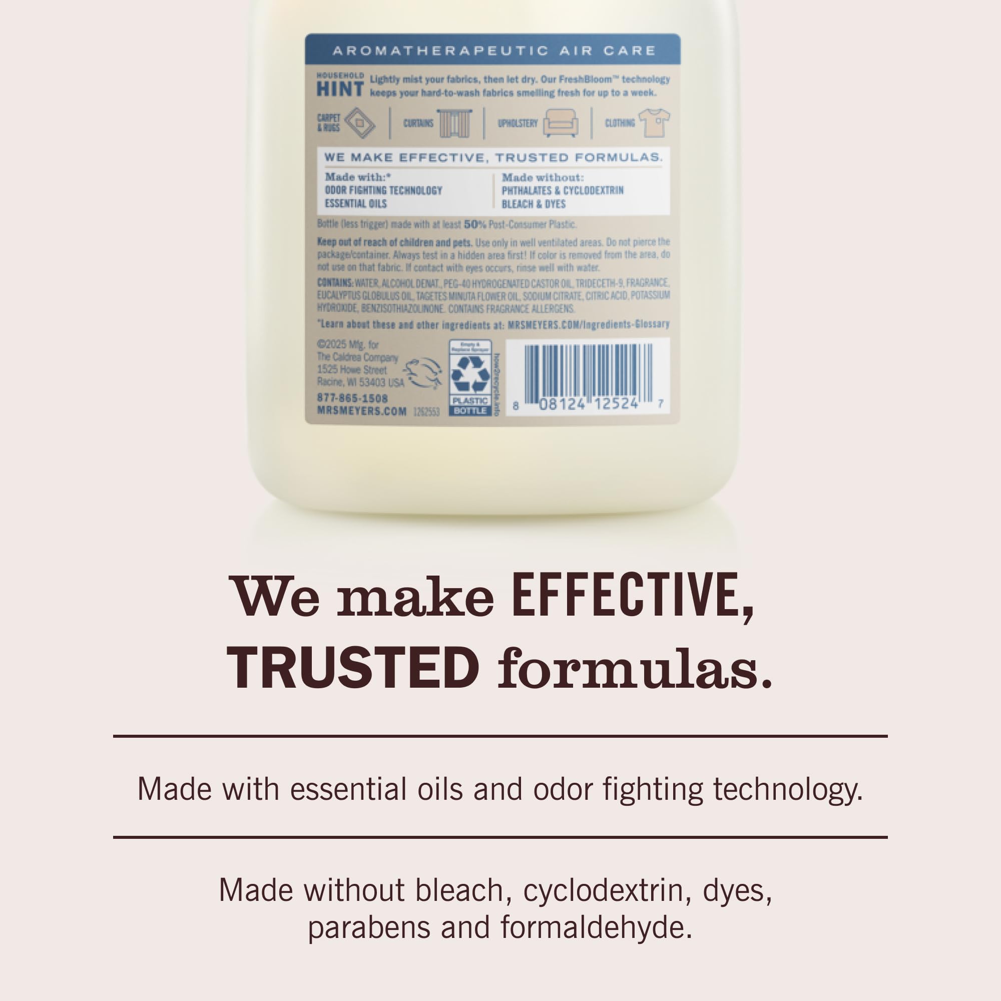 Mrs. Meyer's Clean Day Fabric Freshener freshens bed linens.
