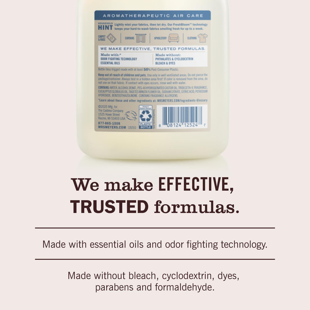 Mrs. Meyer's Clean Day Fabric Freshener freshens bed linens.
