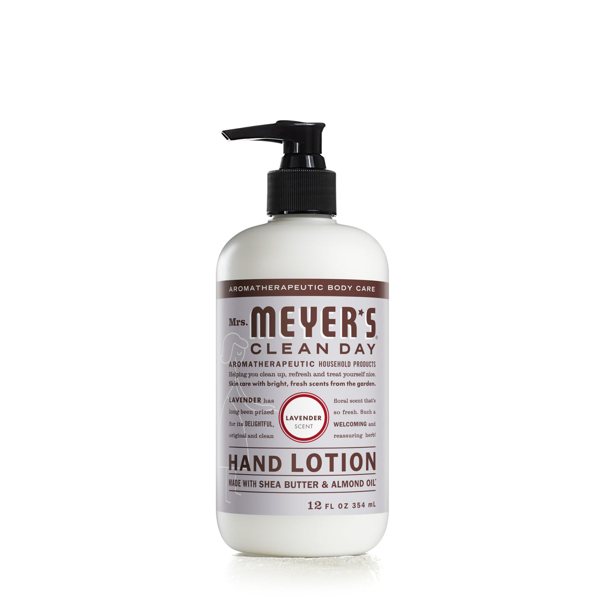 Mrs. Meyer's Clean Day Lavender Hand Lotion bottle highlighting a calming lavender scent