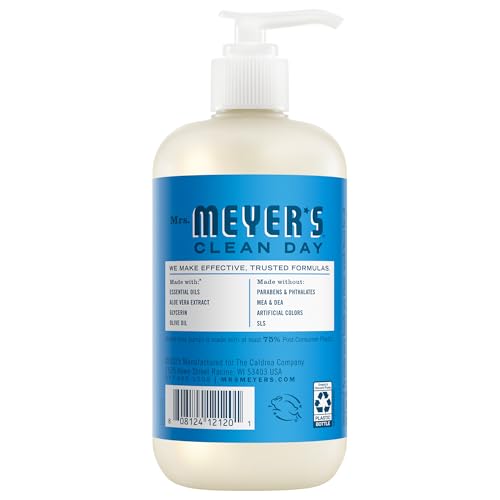 Mrs. Meyer's Clean Day Hand Soap Blueberry pump-top shown for easy lather.