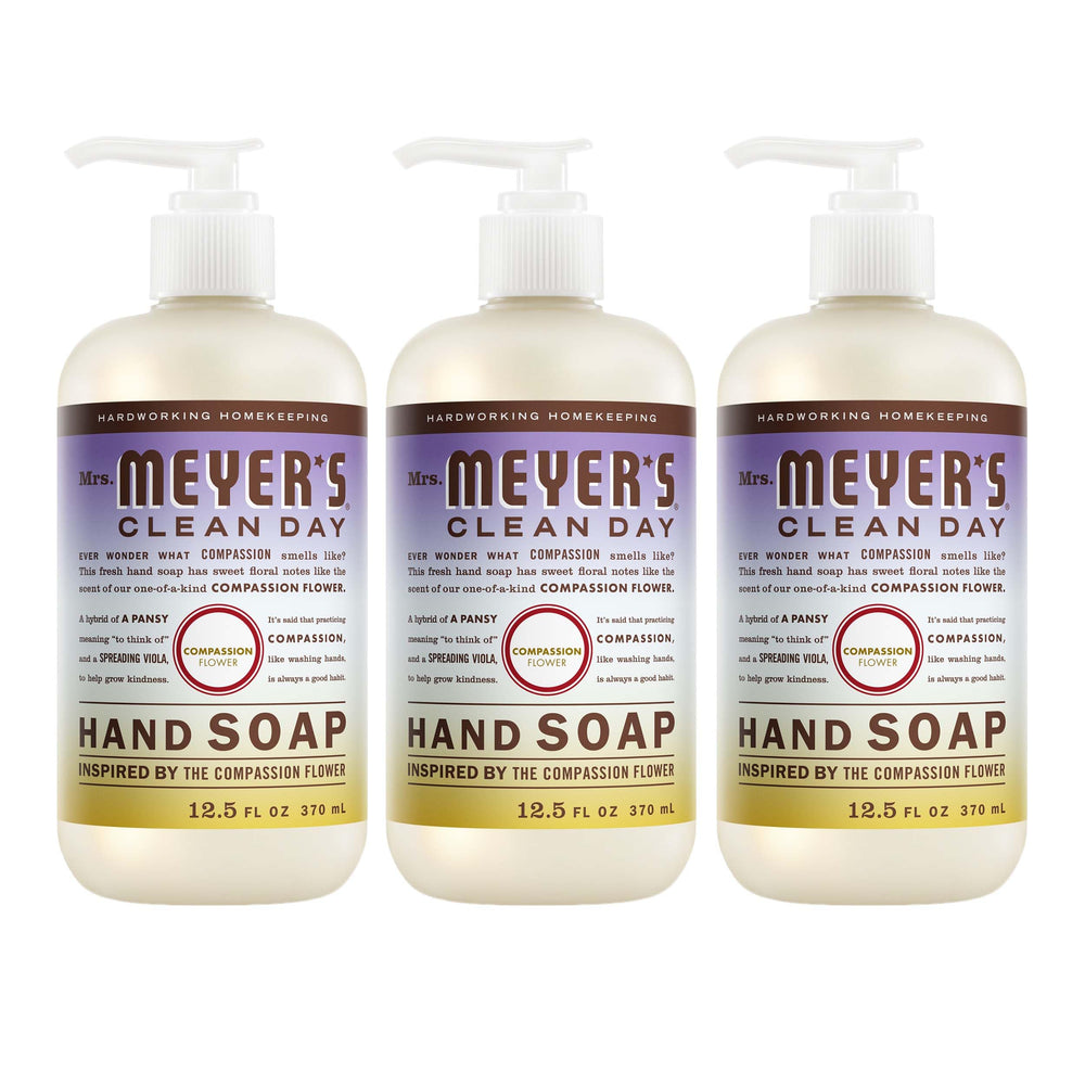 Mrs Meyer's Clean Day Compassion Flower bottle for gentle cleansing and moisturized hands.