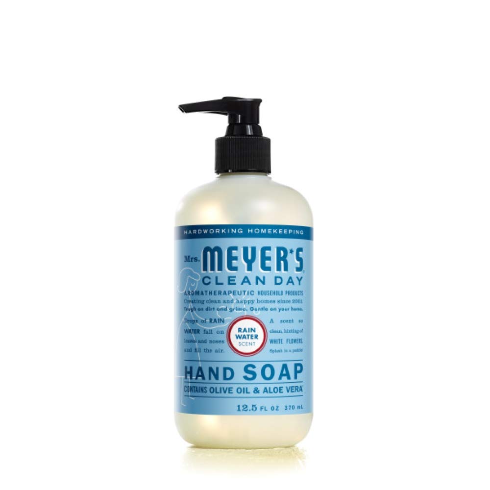 Mrs. Meyer's Clean Day Rain Water hand soap six-pack bundle on countertop