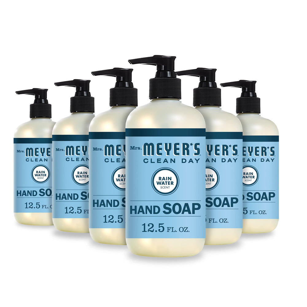 Mrs. Meyer's Clean Day Rain Water hand soap bottle front view, refreshing scent