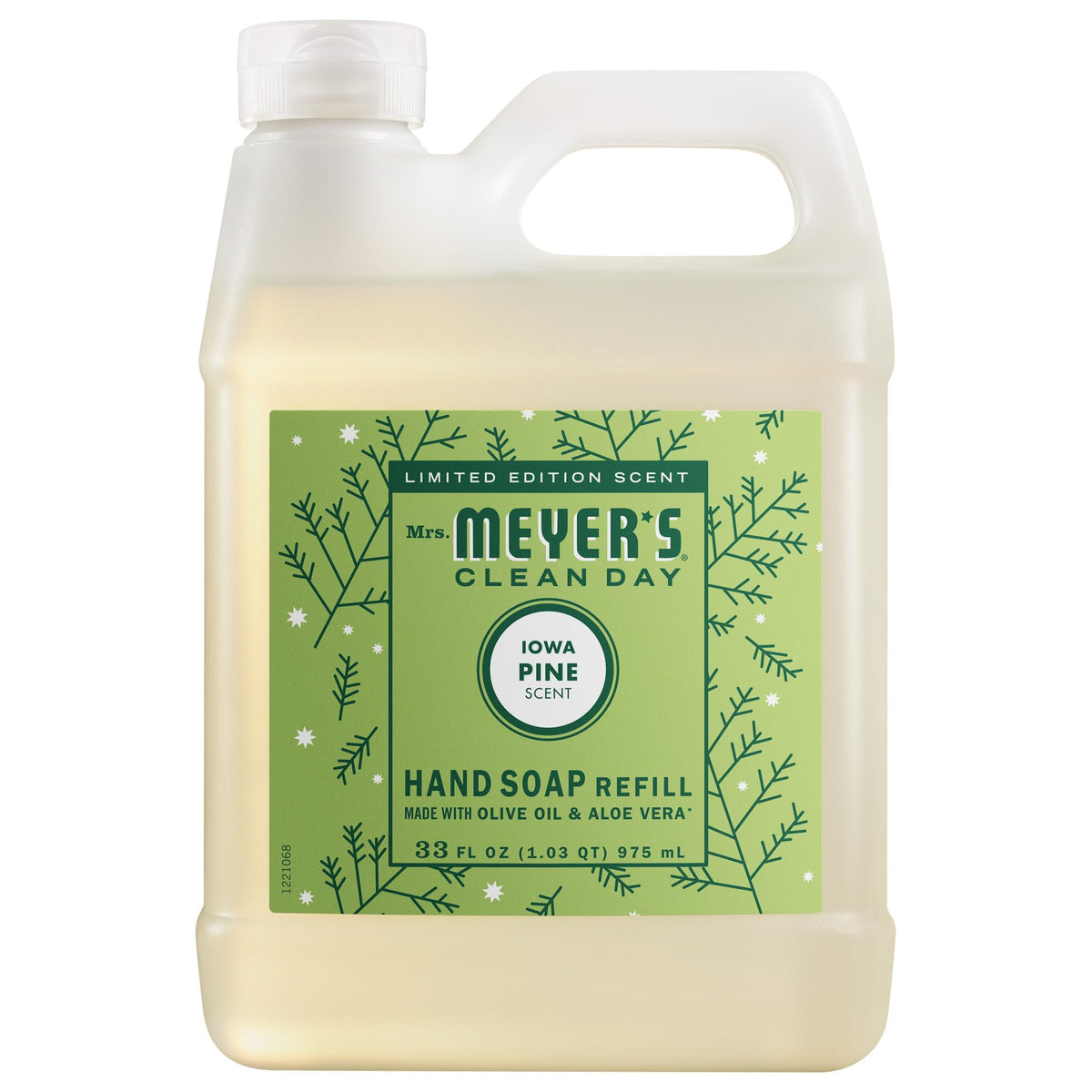 Mrs Meyers Clean Day Iowa Pine refill bottle, front view for easy refills.
