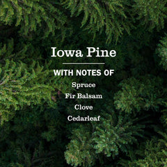 Label close-up of Iowa Pine refill, highlighting scent profile.