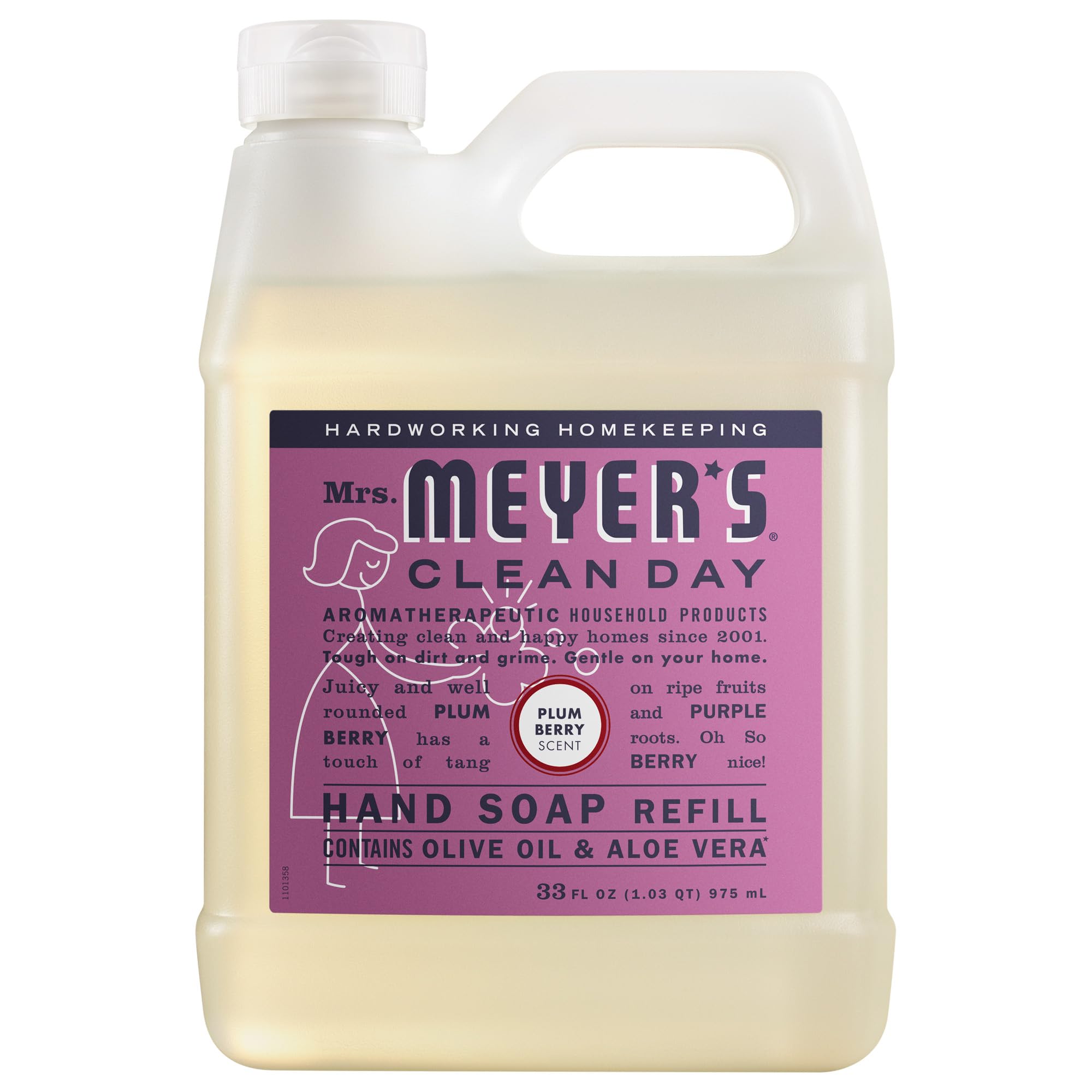 Mrs. Meyer's Clean Day Plum Berry refill bottle ready for easy, long-lasting hand soap.