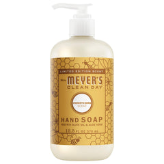 Mrs. Meyer's Clean Day Honeycomb Hand Soap bottle close-up showing moisturizing formula