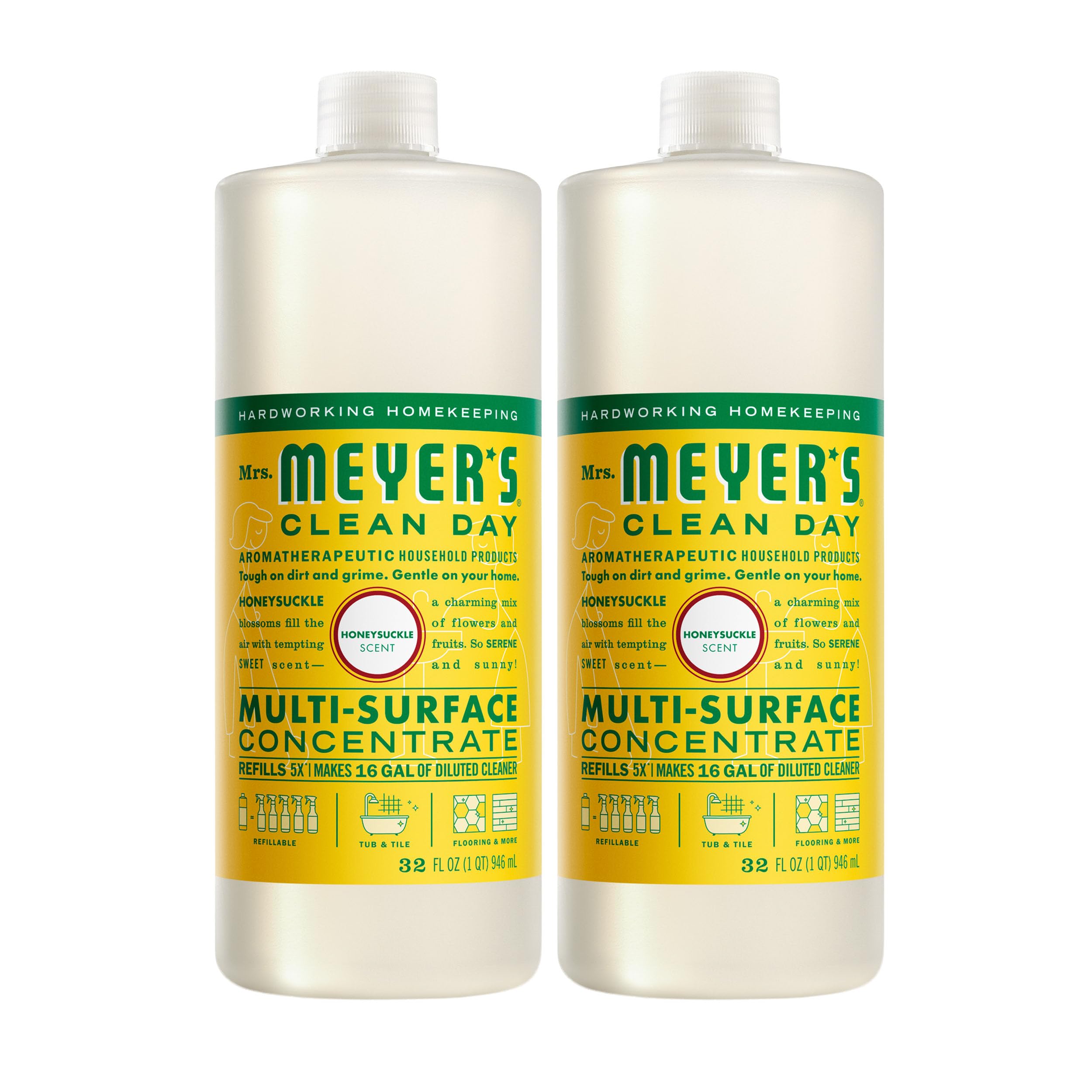 Mrs. Meyer's Clean Day honeysuckle concentrate bottle for dilution and refills.