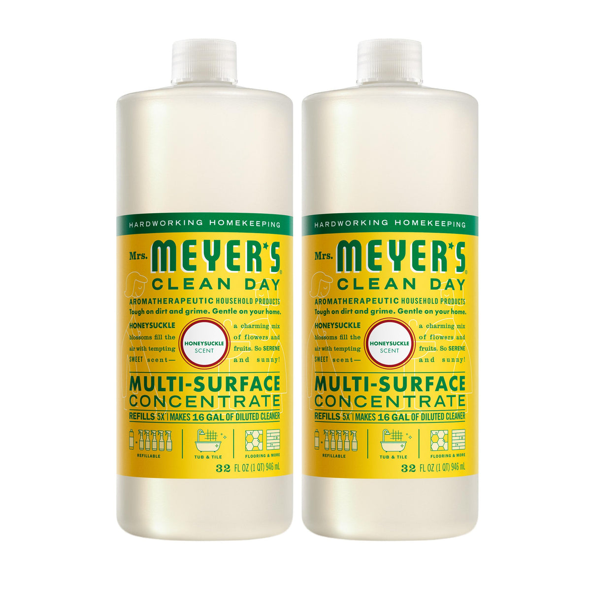 Mrs. Meyer's Clean Day honeysuckle concentrate bottle for dilution and refills.