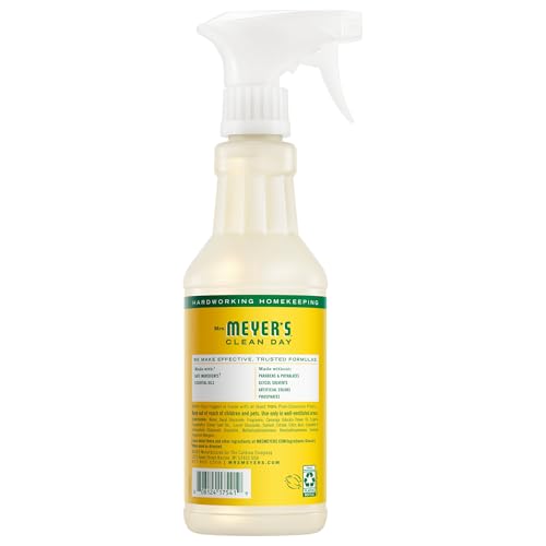 Mrs. Meyer's Honeysuckle spray on counter showing quick cleaning action.