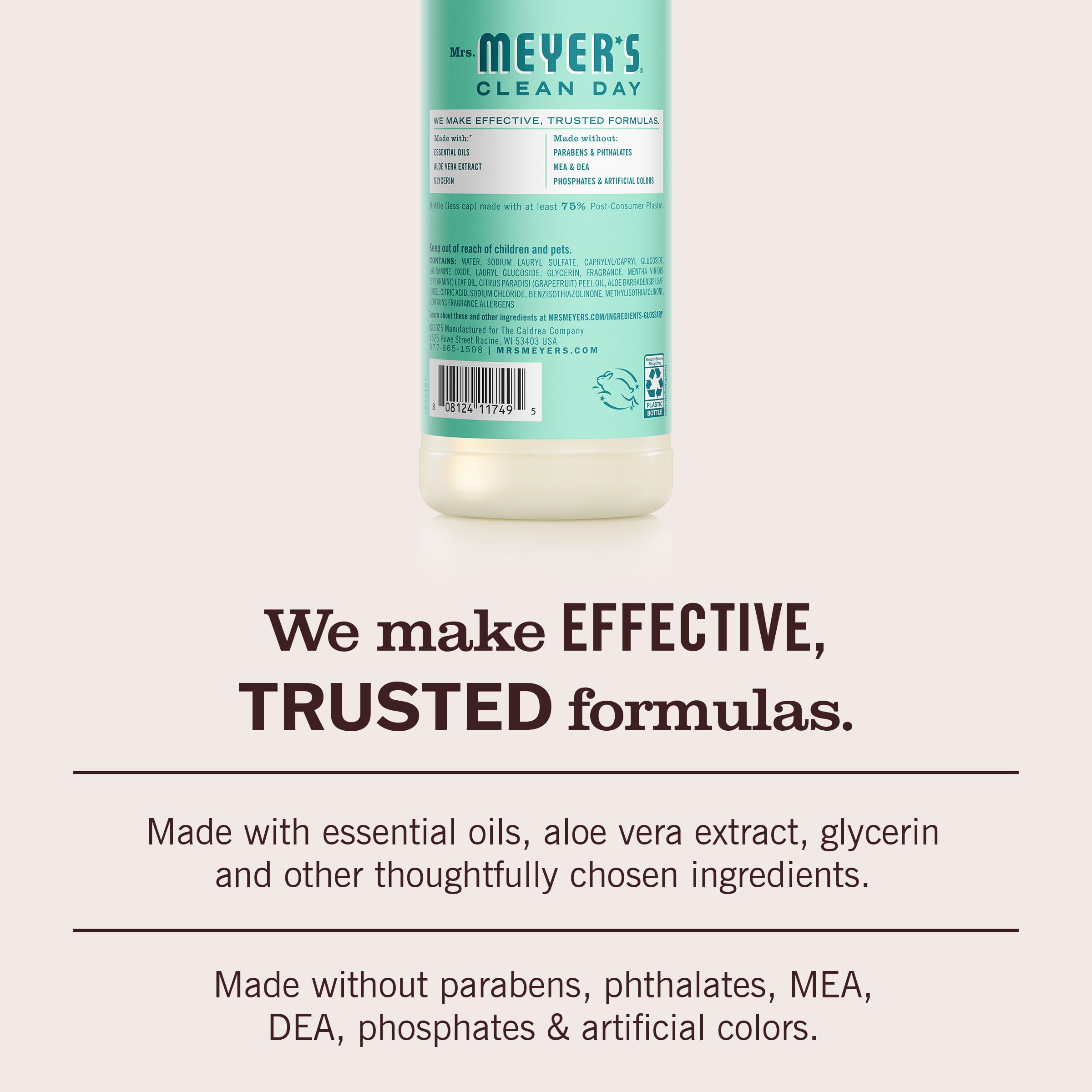 Cruelty-free Leaping Bunny certified Mrs. Meyer's dish soap label