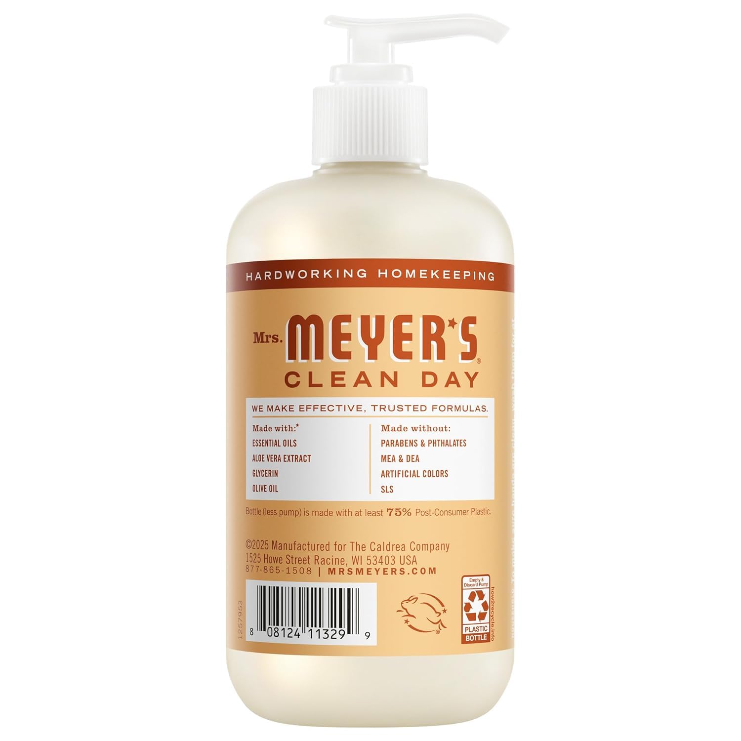 Mrs. Meyer's Clean Day Basil hand soap pump, cool aroma to refresh routines.