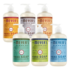 Mrs. Meyer's Clean Day Clementine hand soap bottle, refreshing citrus aroma enhances daily handwashing.