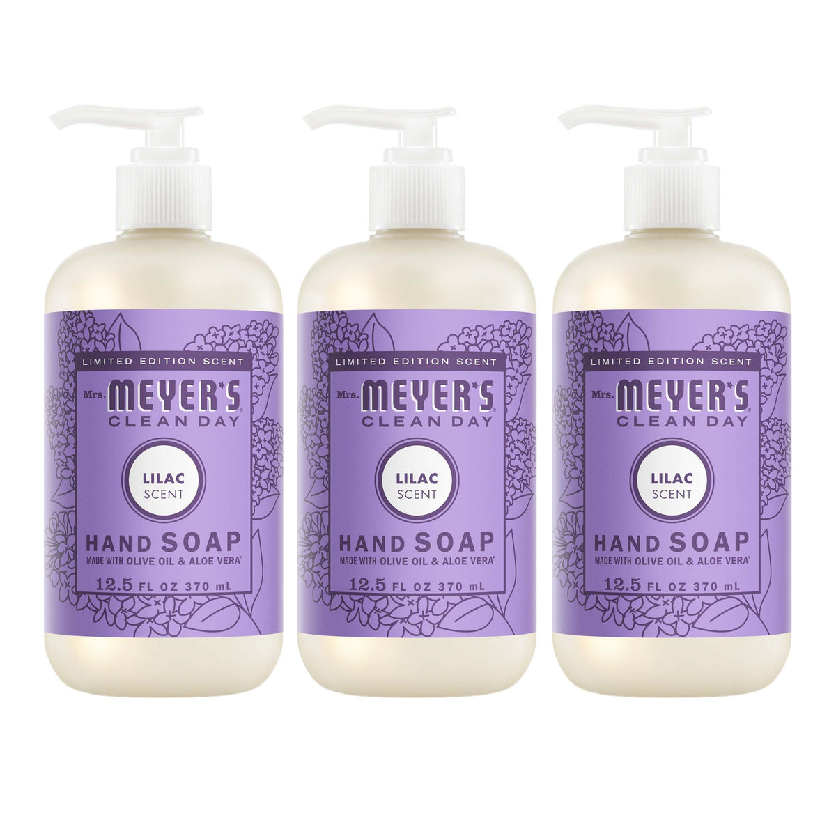 Mrs. Meyer's Clean Day Lilac hand soap bottle for daily handwashing.