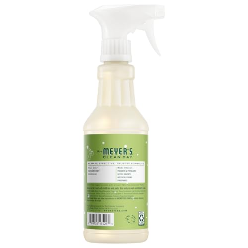 Mrs. Meyer's Clean Day spray action showing even coverage on non-porous surfaces