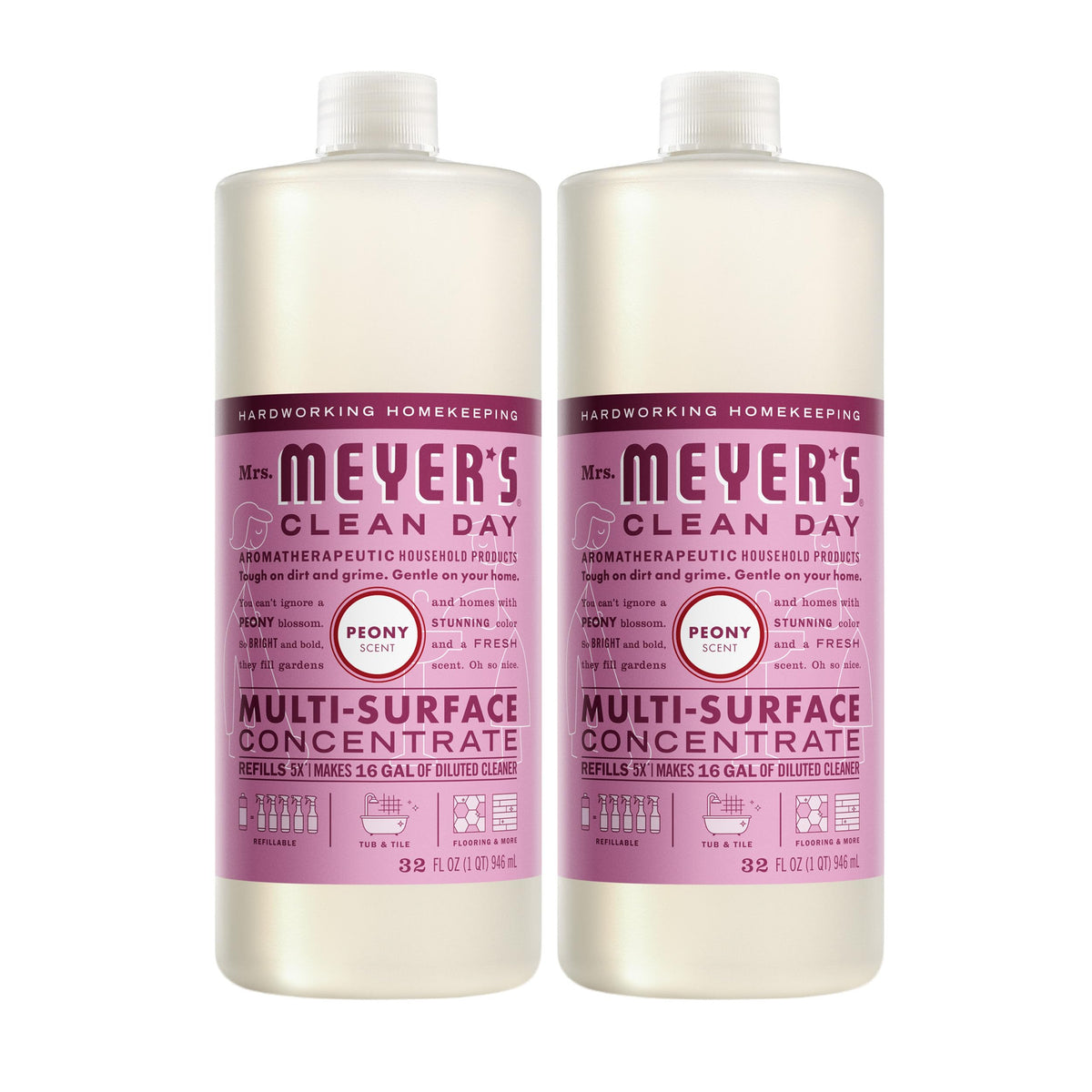 Mrs. Meyer's Clean Day Peony concentrate bottle for easy refills and dilution.