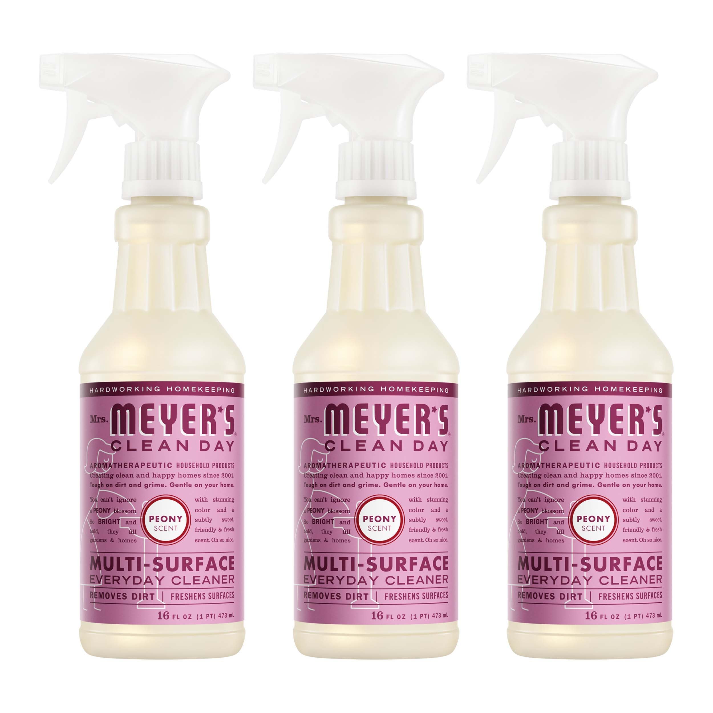 Mrs. Meyer's Clean Day Peony bottle close-up ideal for quick cleanups and a garden-inspired fragrance.