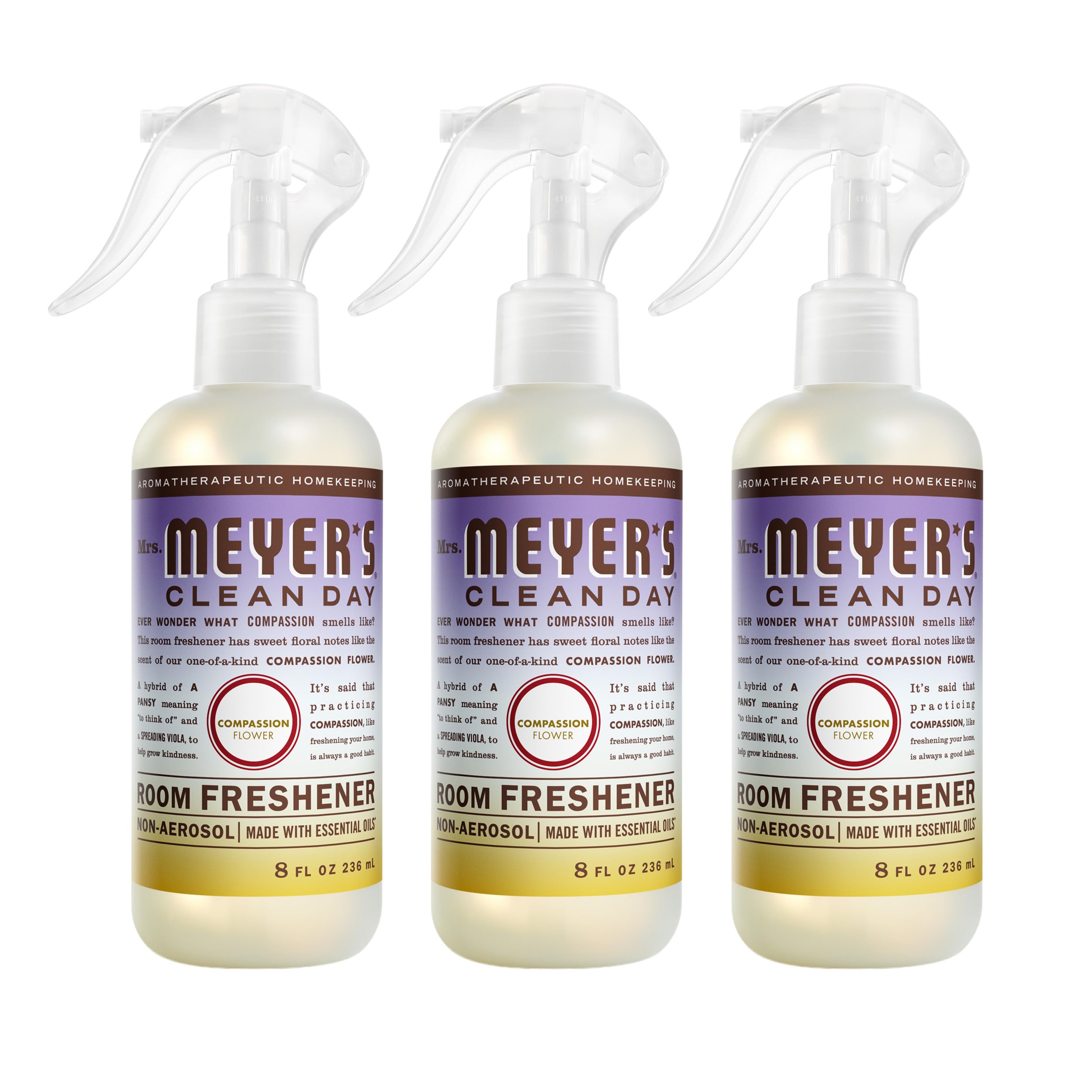 Mrs. Meyer's Compassion Flower room spray bottle for quick home refresh.