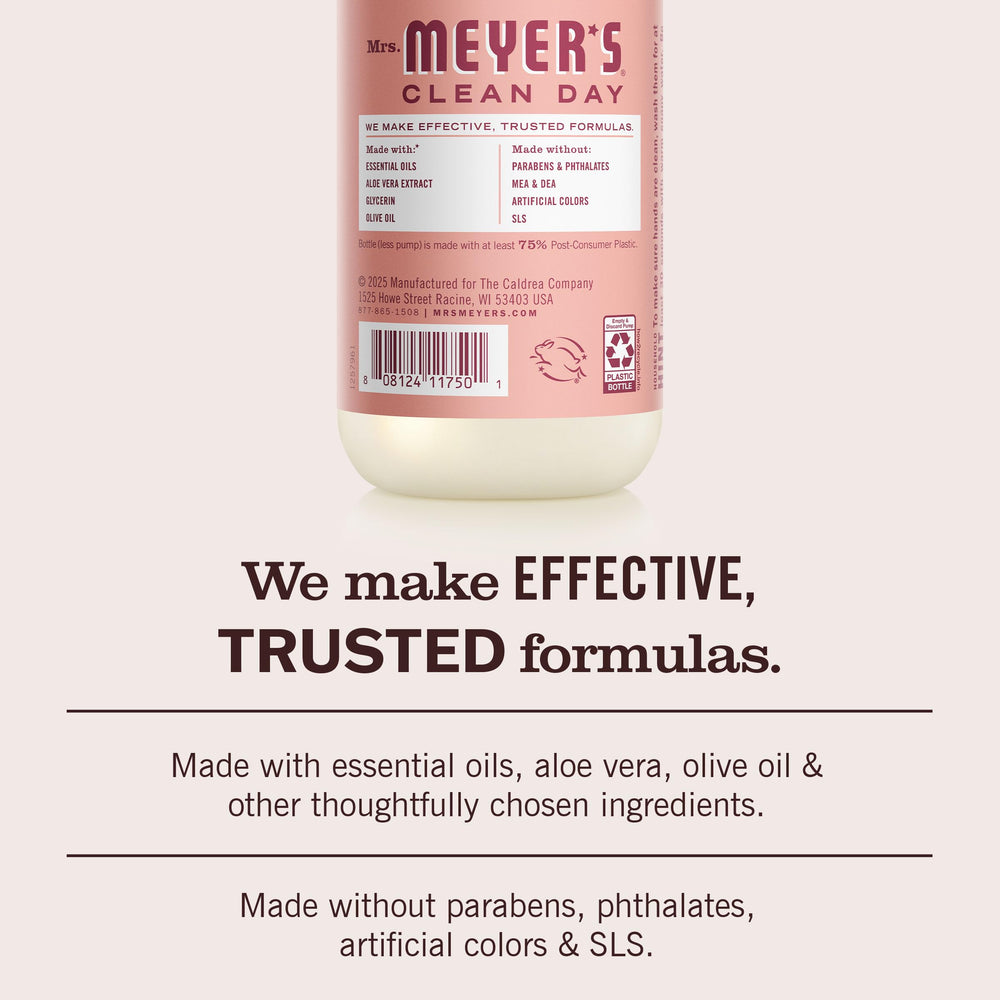 Mrs. Meyer's Clean Day Rose hand soap pump enables easy dispensing after handwashing.
