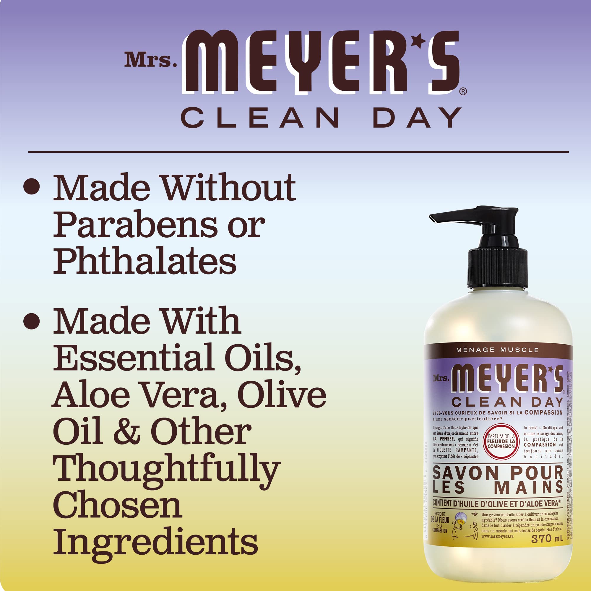 Mrs. Meyer's Compassion Flower label close-up highlights ingredients