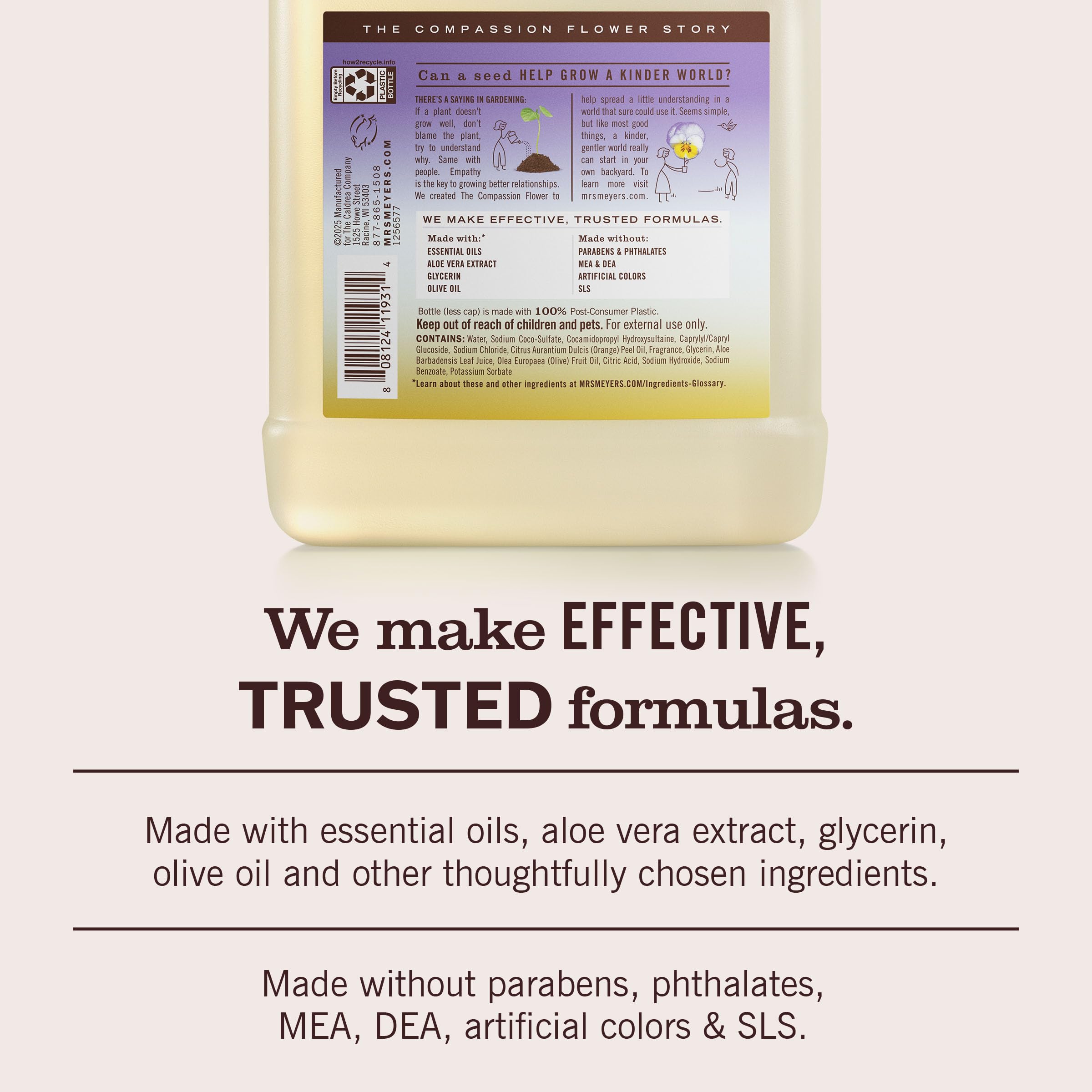 Scent notes of violet and cedarwood in Mrs. Meyer's Compassion Flower fragrance