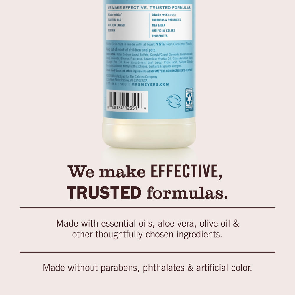 Mrs. Meyer's Dewdrop bottle emphasizes safe ingredients with no phthalates or artificial colors.