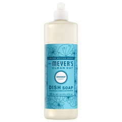 Mrs. Meyer's Dewdrop dish soap bottle front shows biodegradable formula for eco-friendly cleaning.