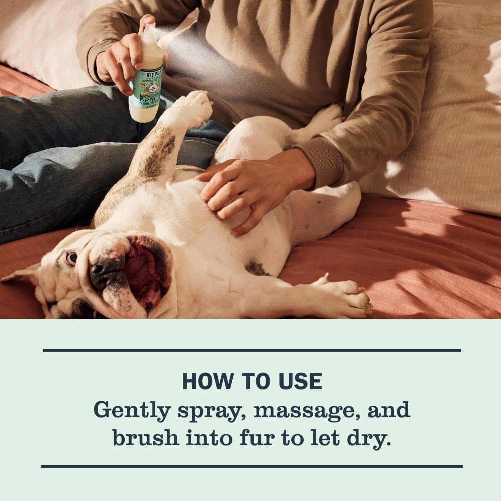 Mrs. Meyer's Dog Deodorizing Spray packaging emphasizes USDA Biobased and sustainability