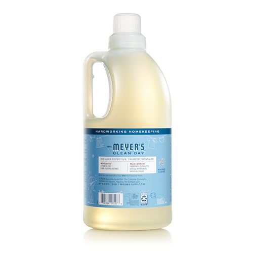 Cap close-up on Mrs. Meyer's Rain Water detergent showing secure seal.
