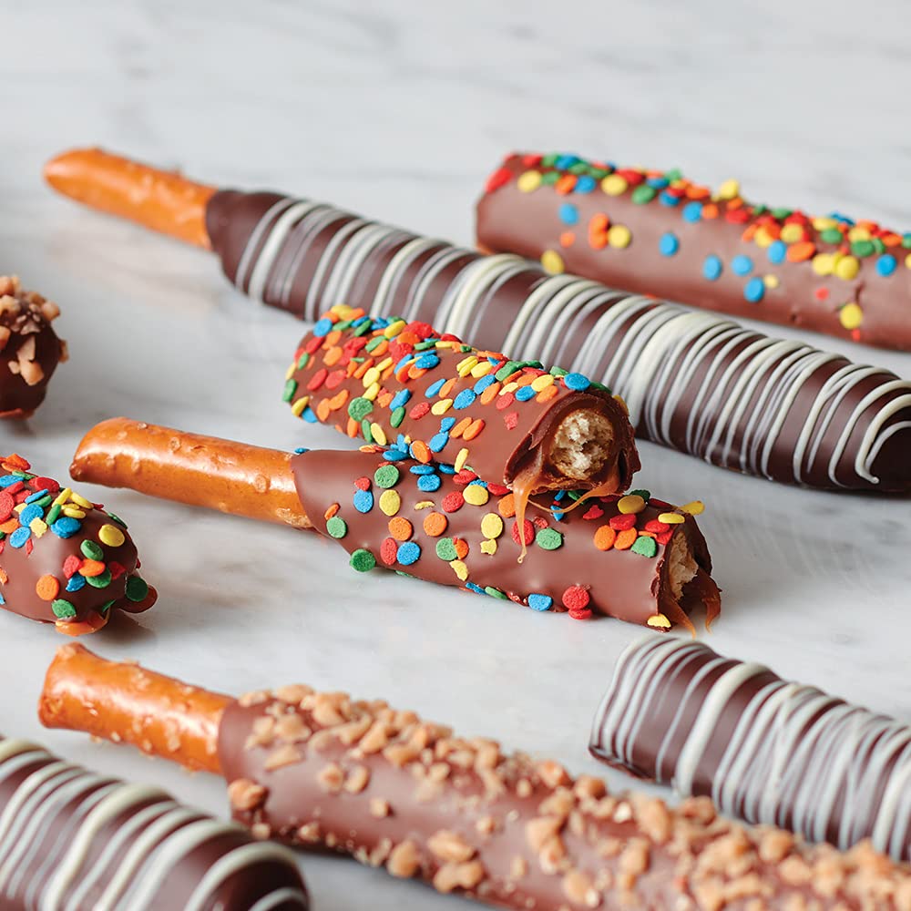 Mrs Prindables individually wrapped pretzel rods stay fresh for gifting.
