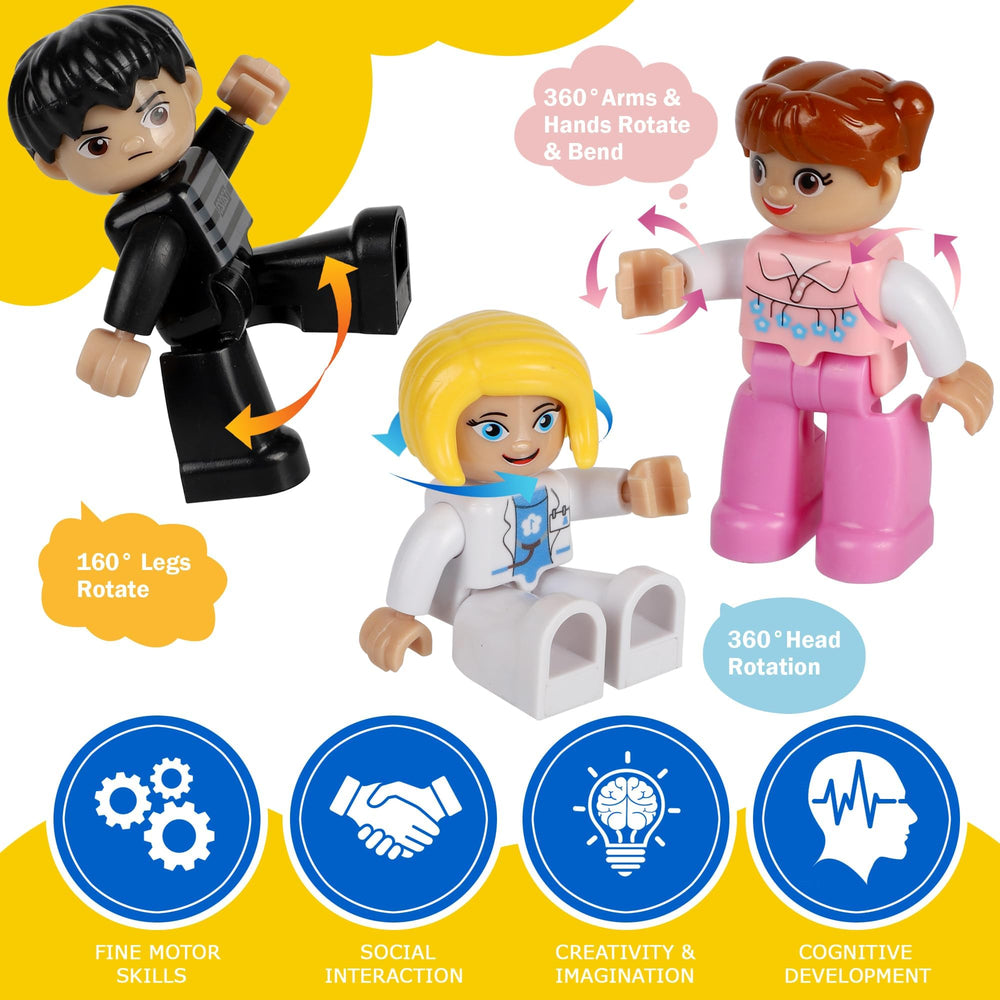 Mruikeny figures compatible with LEGO magnetic tiles for versatile creative construction.