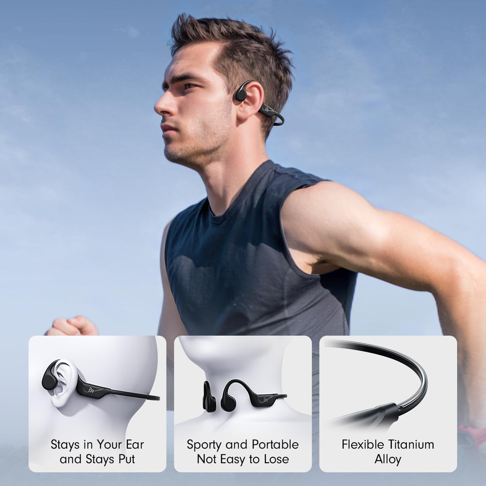 MRYTKY wraparound titanium frame keeping the earphones secure during activity